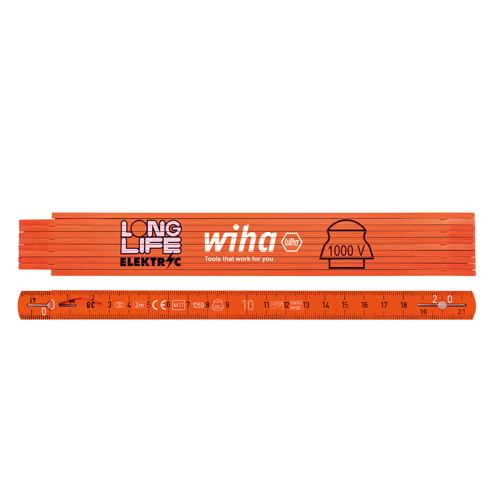 WIHA Elektriciensduimstok Longlife 1000V 2m metrisch, 10 delen oranje