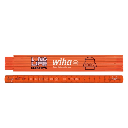 [MFQ-023-0105654] WIHA Elektriciensduimstok Longlife 1000V 2m metrisch, 10 delen oranje